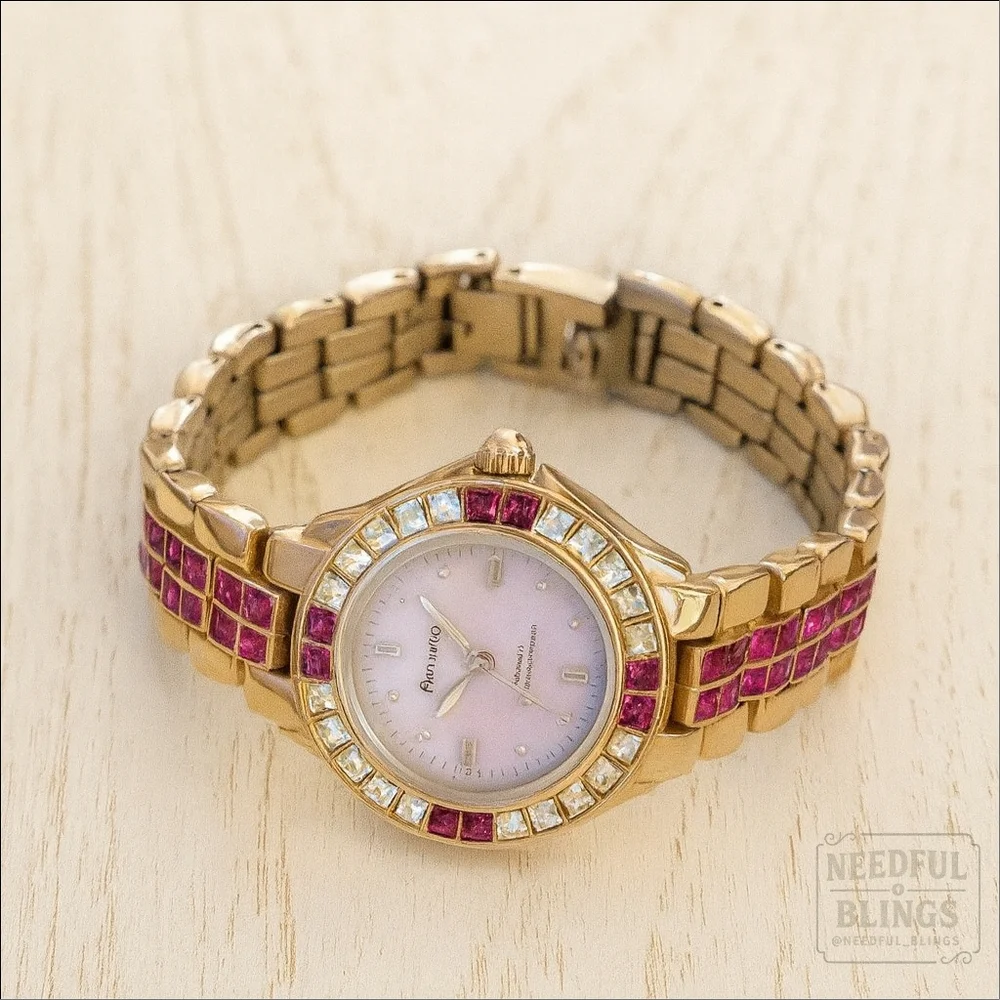Permitron Purple Crystal Stainless Steel Y2K Quartz Watch 🦩